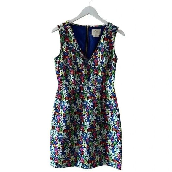 Kate Spade Mira In Full Bloom Floral Sheath Bright Blue Silk SZ 6 #2120 - Picture 2 of 16